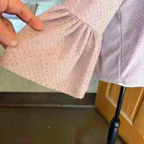 W5 Anthropologie L Lilac Popcorn Texture 3/4 Bell Sleeve Popover Blouse - Picture 5 of 10